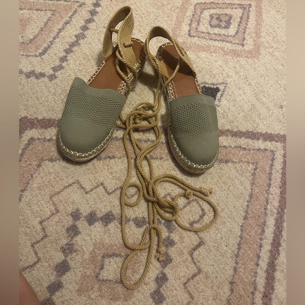 Olive green tie up espadrilles size 8.5 women’s